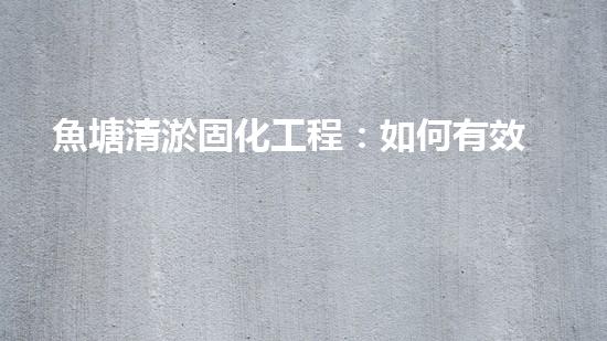 魚塘清淤固化工程：如何有效管理魚塘淤泥并保障養(yǎng)殖環(huán)境？